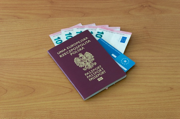 paszport, banknoty euro i karta EKUZ